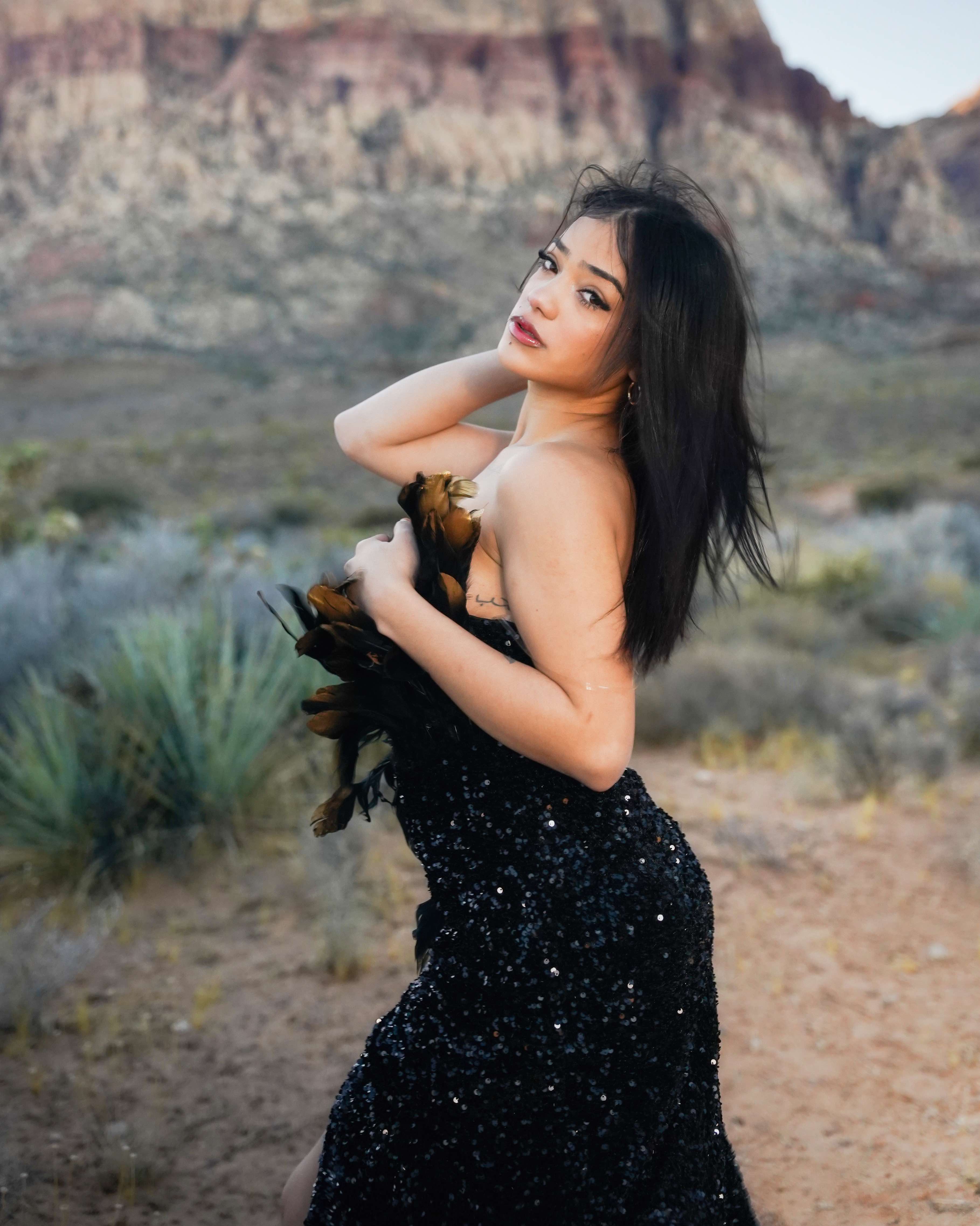 Fashion portrait in desert landscape