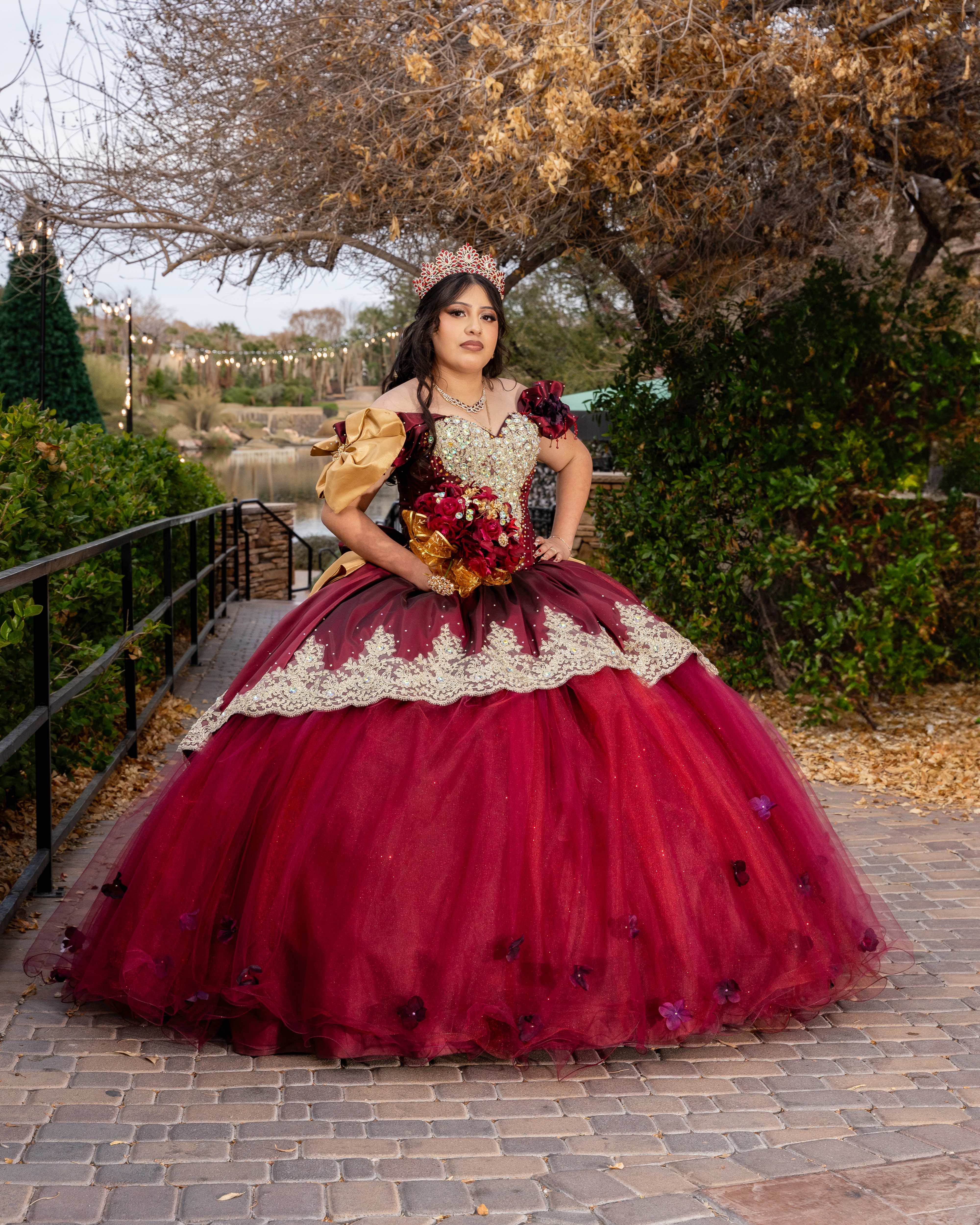 Quinceañera in garden setting