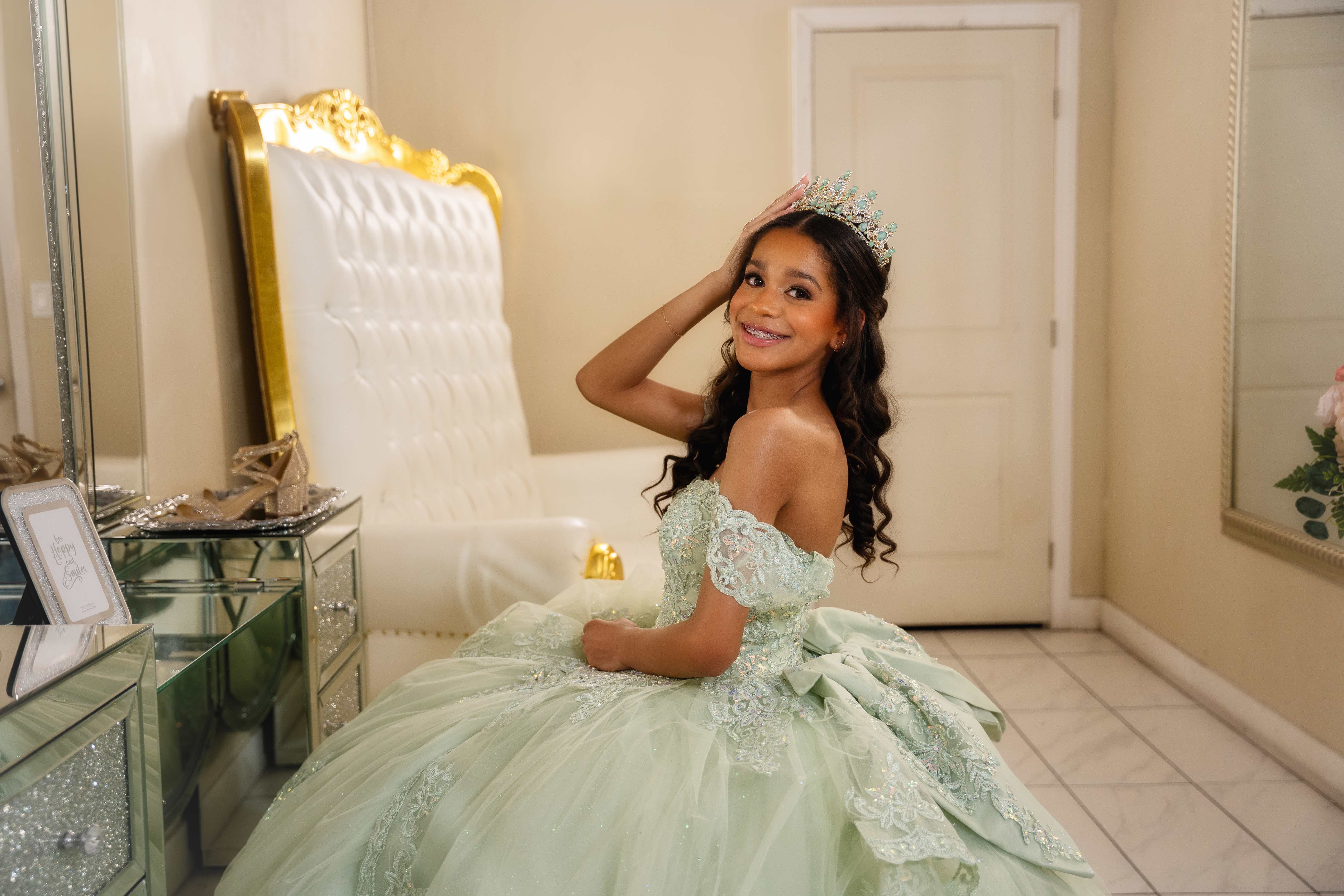 Quinceañera in mint green gown